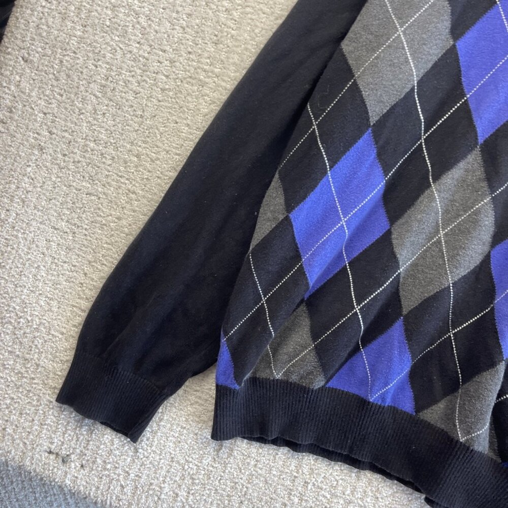 VTG Tommy Hilfiger Argyle Sweater Mens Purple / Black Diamond Dark Academia Read - Picture 3 of 11